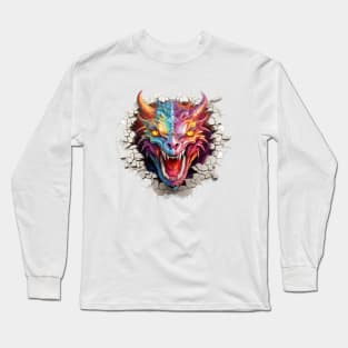 Dragon Head Crack In A Wall 3d Art Long Sleeve T-Shirt